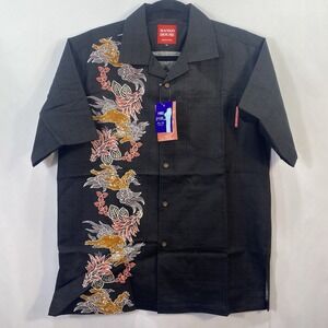 Mango House Okinawa Kariyushi Hawaiian Camp Button Down Shirt‎ Men's Small Black